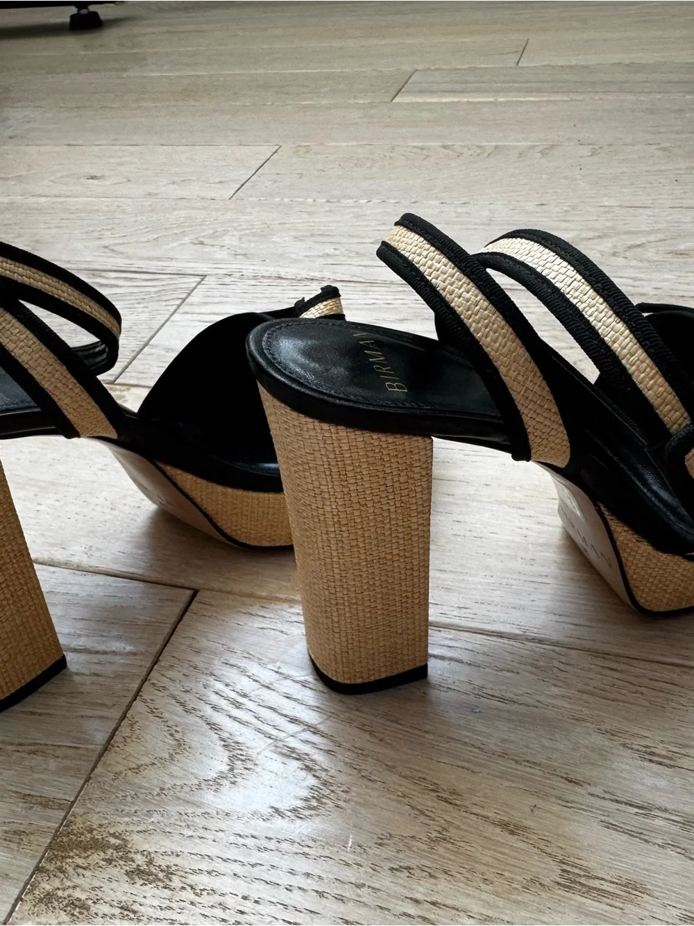Alexandre Birman Black and Natural Woven Strappy Sandals worn once